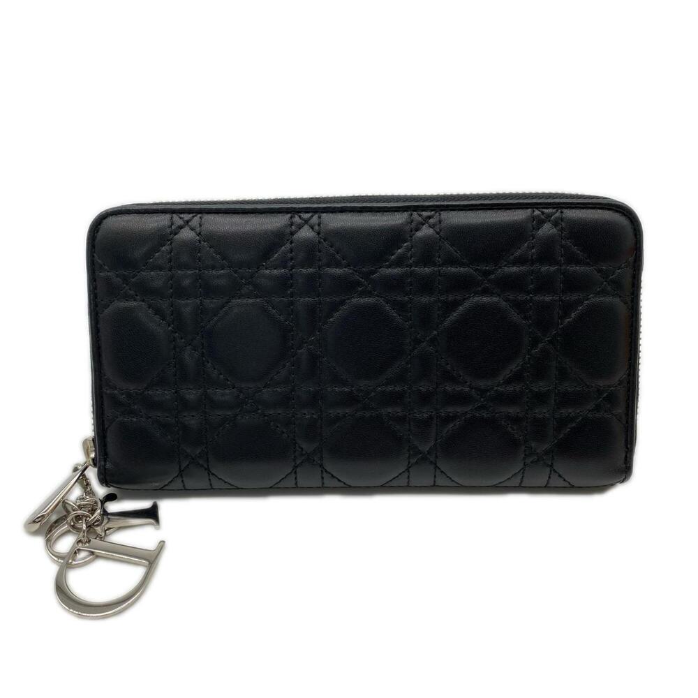 Christian Dior Cannage Lambskin Lady Voyageur Wallet S0007ONMJ Long Black Sil...
